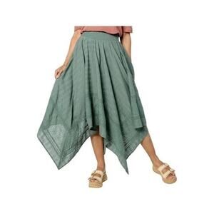 Destination 365 Handkerchief Hem Midi Skirt Green Bohemian Festival Size XS
